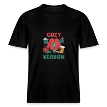 Cozy Season Christmas -  RELAXED FIT Unisex Organic T-Shirt - black - Front - Alina (178cm) & Michal (187cm)