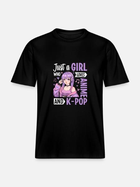 Just a Girl Who Loves Anime and K-Pop -  Unisex ekologisk T-shirt med avslappnad passform - svart