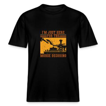 Morsecode I'm Just Here For The Morse Decoding -  RELAXED FIT Unisex Organic T-Shirt - Schwarz - Vorne - Alina (178cm) & Michal (187cm)