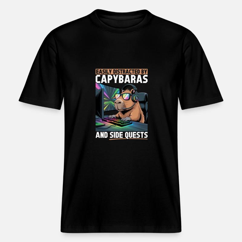 Capybara PC Gamer Gaming -  T-shirt unisexe RELAXED FIT en coton bio - noir