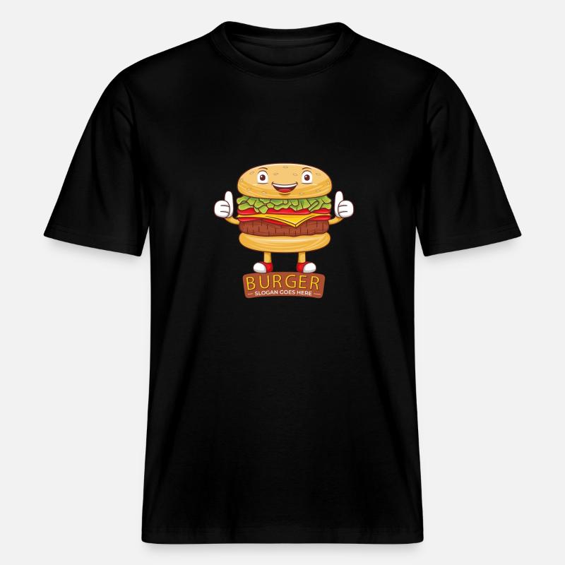 Cute Burger Cartoon Art -  RELAXED FIT Unisex Organic T-Shirt - black