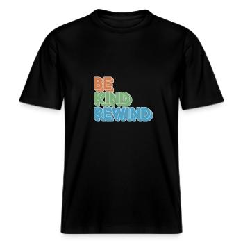 Be Kind Rewind Retro Motiv für Filmfans -  RELAXED FIT Unisex Organic T-Shirt - Schwarz - Vorne - Alina (178cm) & Michal (187cm)