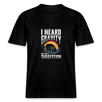 Ich Hörte Schwerkraft War Nur Ein Vorschlag -  RELAXED FIT Unisex Organic T-Shirt - Schwarz - Vorne - Alina (178cm) & Michal (187cm)