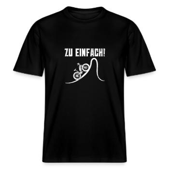 Elektro Fahrrad ZU EINFACH E-Bike Fahrer Lustig -  RELAXED FIT Unisex Organic T-Shirt - Schwarz - Vorne - Alina (178cm) & Michal (187cm)