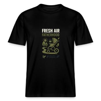 Crèche Papa Paternité Fierté -  T-shirt unisexe RELAXED FIT en coton bio - noir - Devant - Alina (178cm) & Michal (187cm)