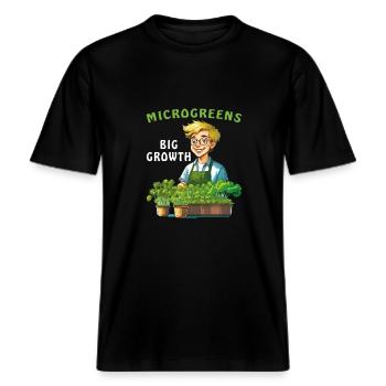 MICROGREENS BIG GROWTH -  RELAXED FIT Unisex Organic T-Shirt - black - Front - Alina (178cm) & Michal (187cm)