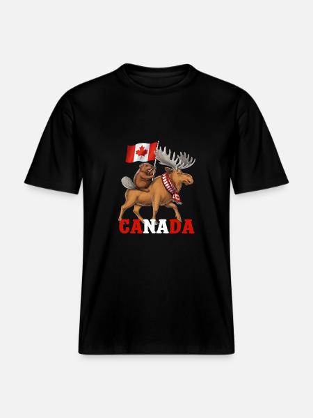 Canada Beaver Riding Moose FULL -  RELAXED FIT Unisex Organic T-Shirt - black