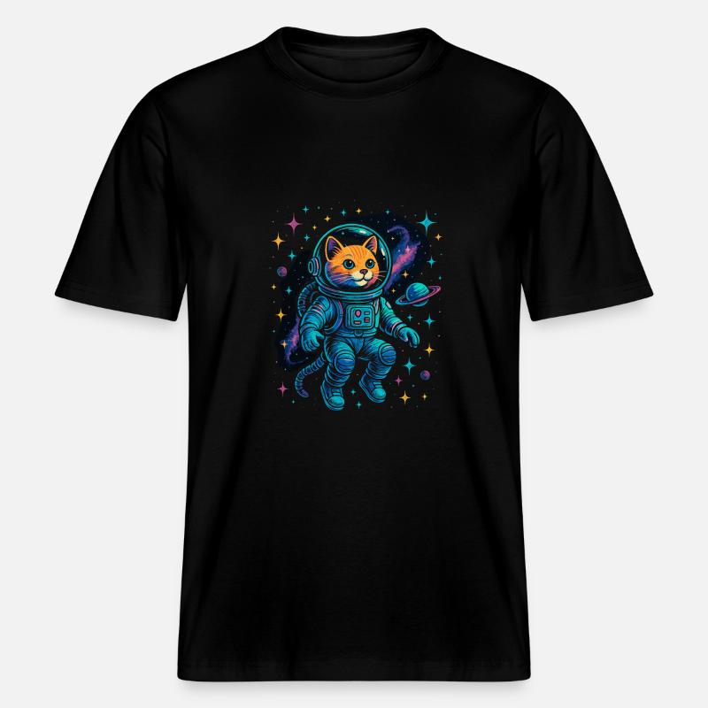 Chat de l’espace - Chat astronaute -  T-shirt unisexe RELAXED FIT en coton bio - noir