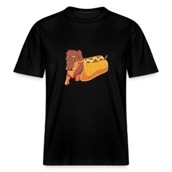 Hot Dog Snack -  RELAXED FIT Unisex Organic T-Shirt - black - Front - Alina (178cm) & Michal (187cm)