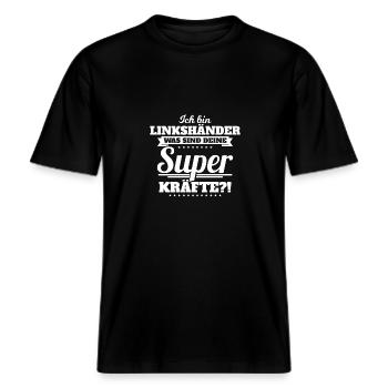 Ich bin Linkshänder -  RELAXED FIT Unisex Organic T-Shirt - Schwarz - Vorne - Alina (178cm) & Michal (187cm)