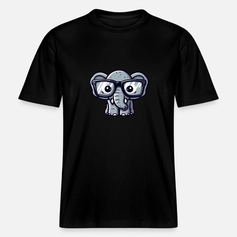 Éléphant nerd avec des lunettes - T-shirt unisexe RELAXED FIT en coton bio - noir