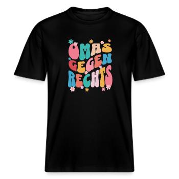 Les mamies contre la droite -  T-shirt unisexe RELAXED FIT en coton bio - noir - Devant - Alina (178cm) & Michal (187cm)