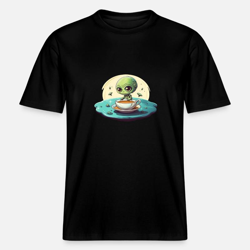 grünes alien kaffee kaffeetrinker -  RELAXED FIT Unisex Organic T-Shirt - Schwarz