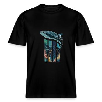 Walhai Meeresbewohner Hai Meer Ozean -  RELAXED FIT Unisex Organic T-Shirt - Schwarz - Vorne - Alina (178cm) & Michal (187cm)
