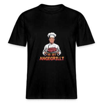 Il est grillé - parfait pour les maîtres du gril et -  T-shirt unisexe RELAXED FIT en coton bio - noir - Devant - Alina (178cm) & Michal (187cm)