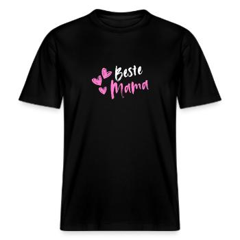 Beste MaMa Herzchen -  RELAXED FIT Unisex Organic T-Shirt - Schwarz - Vorne - Alina (178cm) & Michal (187cm)