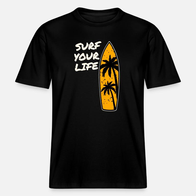 Devise de la vie de surfeur -  T-shirt unisexe RELAXED FIT en coton bio - noir