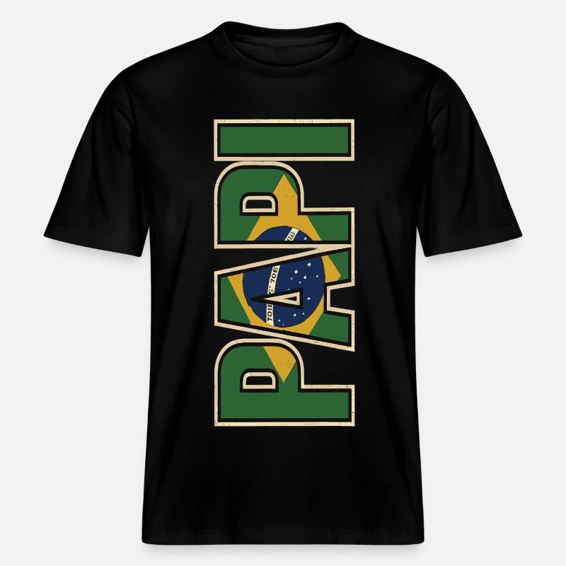 PAPI Brasil – Style rétro avec drapeaux - T-shirt unisexe RELAXED FIT en coton bio - noir