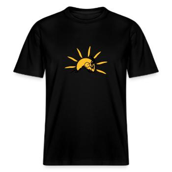 Sport - Berge Radfahrer -  RELAXED FIT Unisex Organic T-Shirt - Schwarz - Vorne - Alina (178cm) & Michal (187cm)