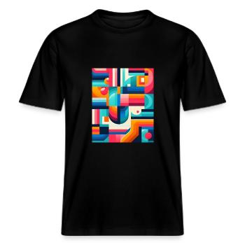 Fractal Symphony - Boxy T-Shirt Design für Damen. Traum -  RELAXED FIT Unisex Organic T-Shirt - Schwarz - Vorne - Alina (178cm) & Michal (187cm)