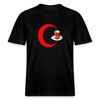 Turkish Tea - Türkischer Tee - Heimatliebe -  RELAXED FIT Unisex Organic T-Shirt - Schwarz - Vorne - Alina (178cm) & Michal (187cm)