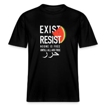 Exist-Resist (white) -  RELAXED FIT Unisex Organic T-Shirt - Schwarz - Vorne - Alina (178cm) & Michal (187cm)
