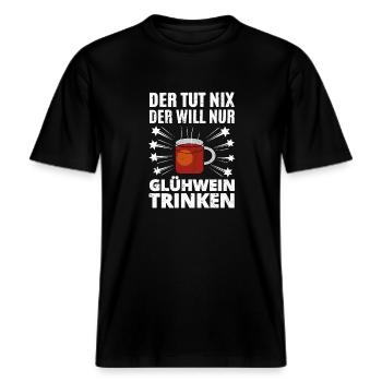 Glühwein Trinker -  RELAXED FIT Unisex Organic T-Shirt - Schwarz - Vorne - Alina (178cm) & Michal (187cm)