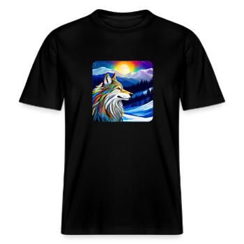 Spirit Animal Wolf -  RELAXED FIT Unisex Organic T-Shirt - Schwarz - Vorne - Alina (178cm) & Michal (187cm)
