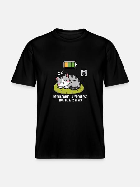 Recharging in Progress Cat -  RELAXED FIT Unisex Organic T-Shirt - black