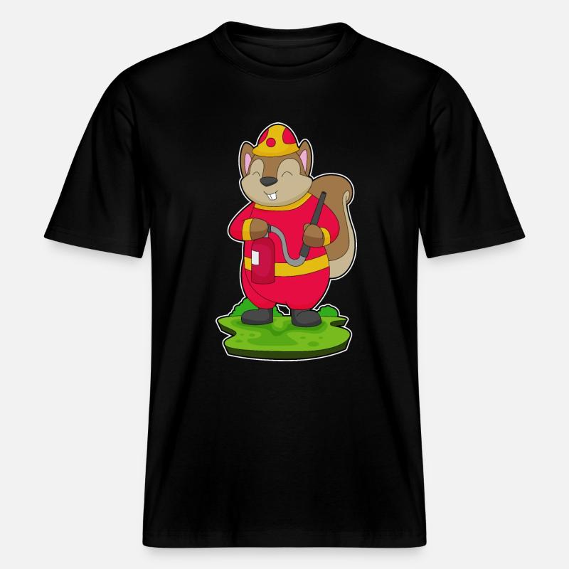 Squirrel Firefighter Fire Hose -  RELAXED FIT Unisex Organic T-Shirt - black
