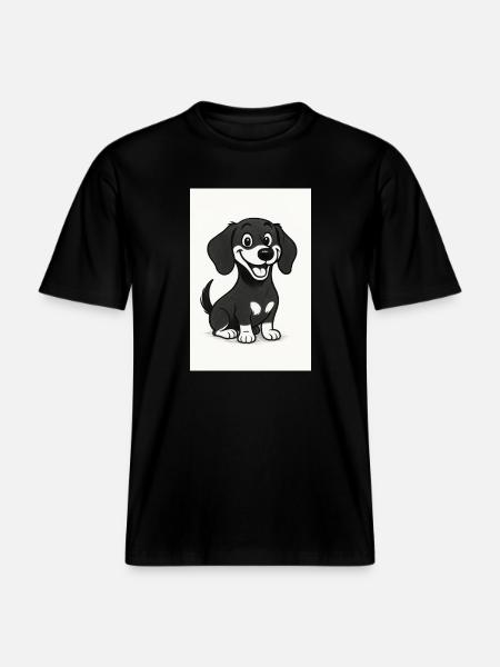 Happy dachshund black and white - RELAXED FIT Unisex Organic T-Shirt - black