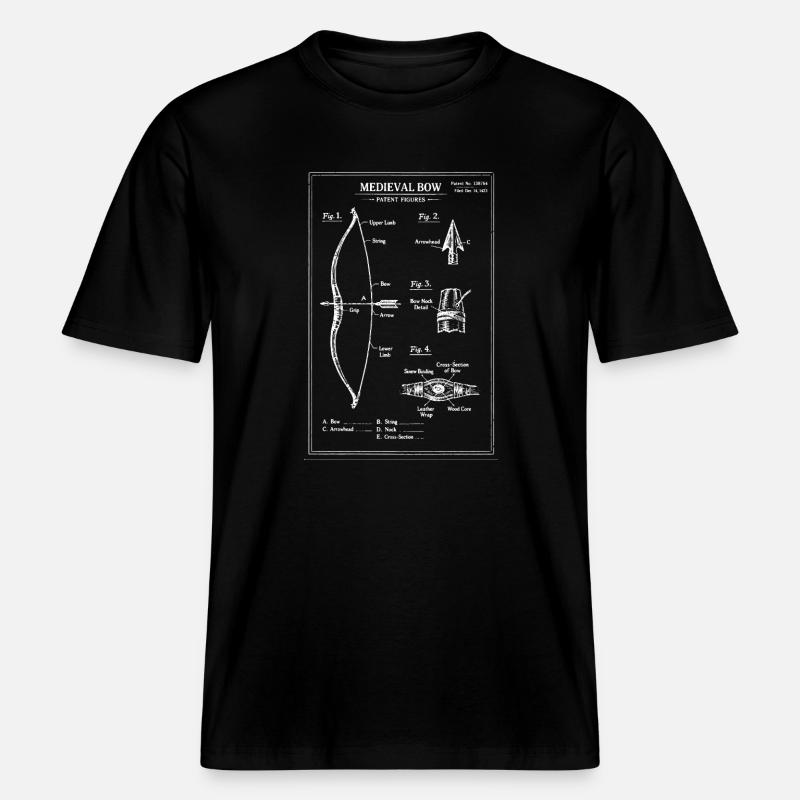 Illustration de plan d’arc médiéval -  T-shirt unisexe RELAXED FIT en coton bio - noir
