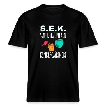 Erzieherin -  RELAXED FIT Unisex Organic T-Shirt - Schwarz - Vorne - Alina (178cm) & Michal (187cm)
