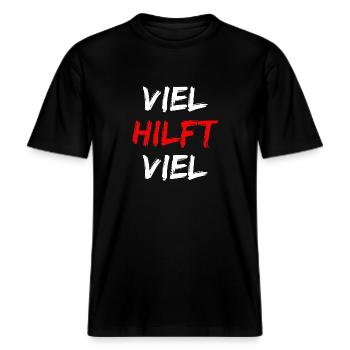 viel hilft viel -  RELAXED FIT Unisex Organic T-Shirt - Schwarz - Vorne - Alina (178cm) & Michal (187cm)