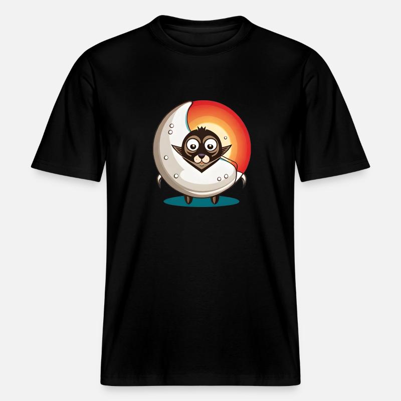 Chat avec une lune - T-shirt unisexe RELAXED FIT en coton bio - noir