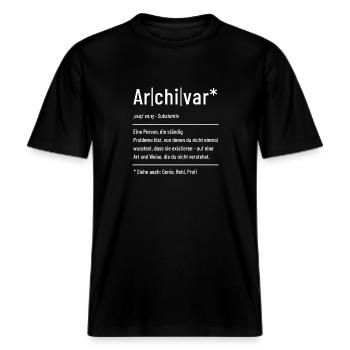 Archivar - Definition - Lexikon -  RELAXED FIT Unisex Organic T-Shirt - Schwarz - Vorne - Alina (178cm) & Michal (187cm)