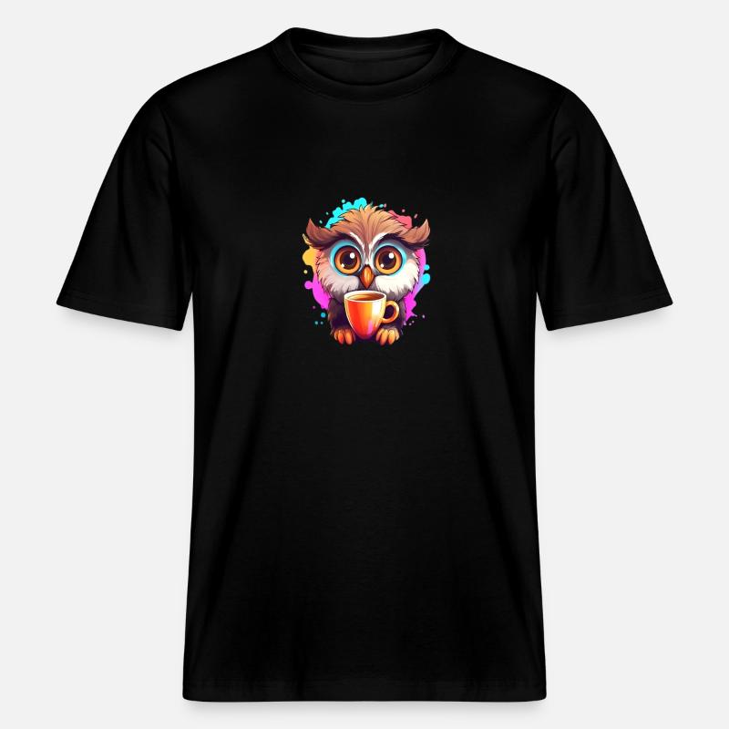 Niedliche Wachsame Eule | Nachtschwärmer Eule - RELAXED FIT Unisex Organic T-Shirt - Schwarz