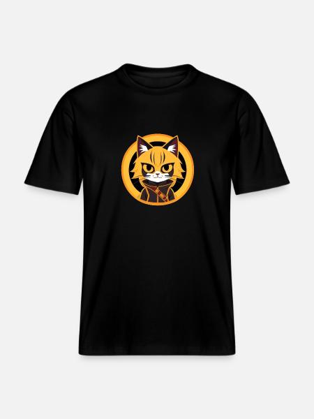 Orange og gul anime kat tegning -  Økologisk unisex T-shirt RELAXED FIT - sort