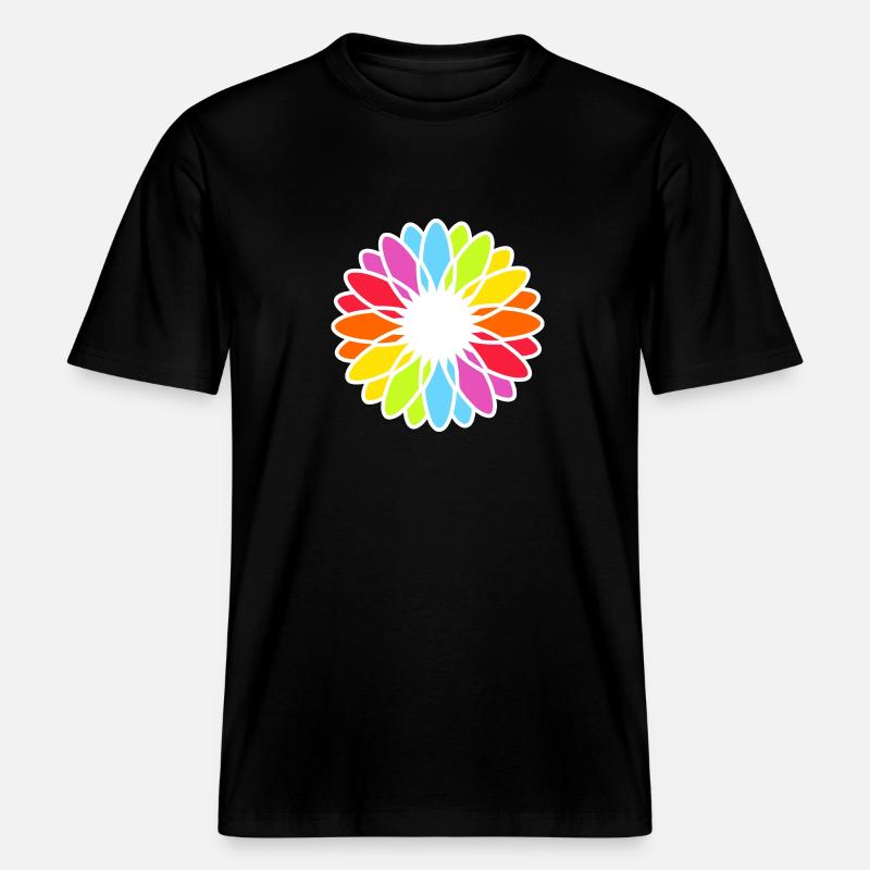 Regenbogen Blüte Mandala -  RELAXED FIT Unisex Organic T-Shirt - Schwarz