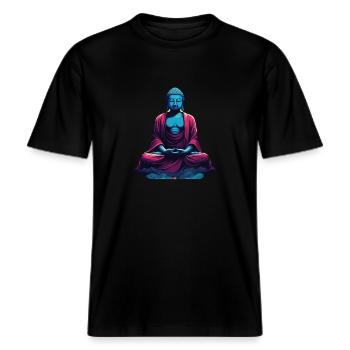 Bouddha bleu dans la méditation contemplation dualité -  T-shirt unisexe RELAXED FIT en coton bio - noir - Devant - Alina (178cm) & Michal (187cm)