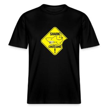 Shark Crossing Warning Signs -  RELAXED FIT Unisex Organic T-Shirt - black - Front - Alina (178cm) & Michal (187cm)