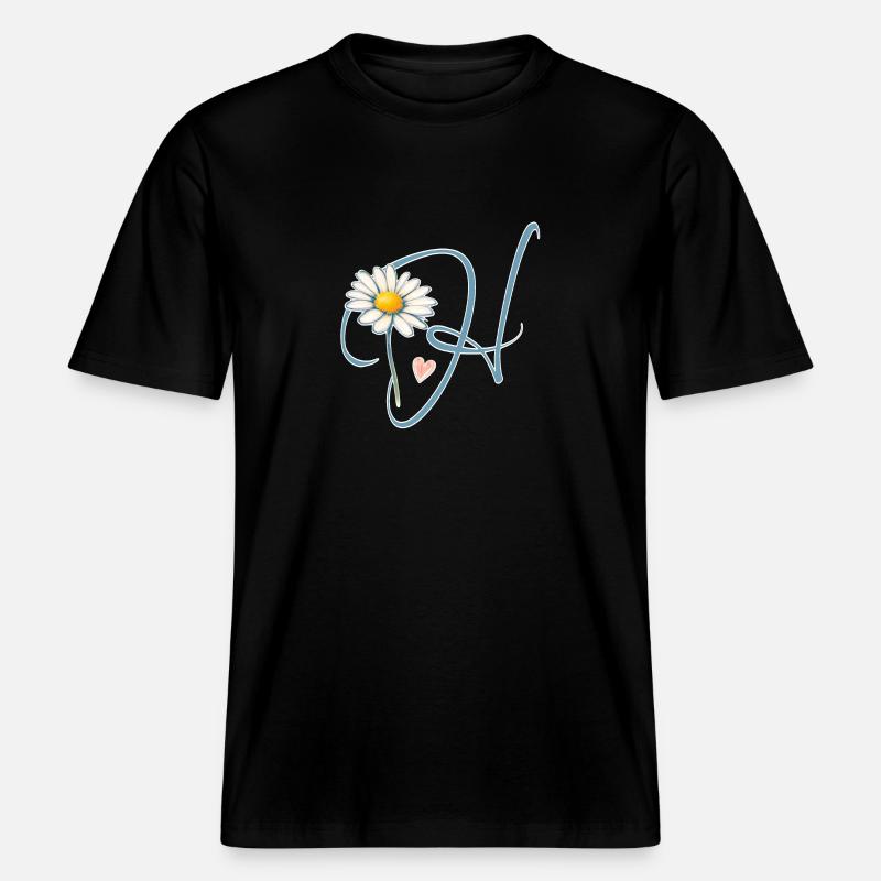 Buchstabe H Gänseblümchen Herz - RELAXED FIT Unisex Organic T-Shirt - Schwarz