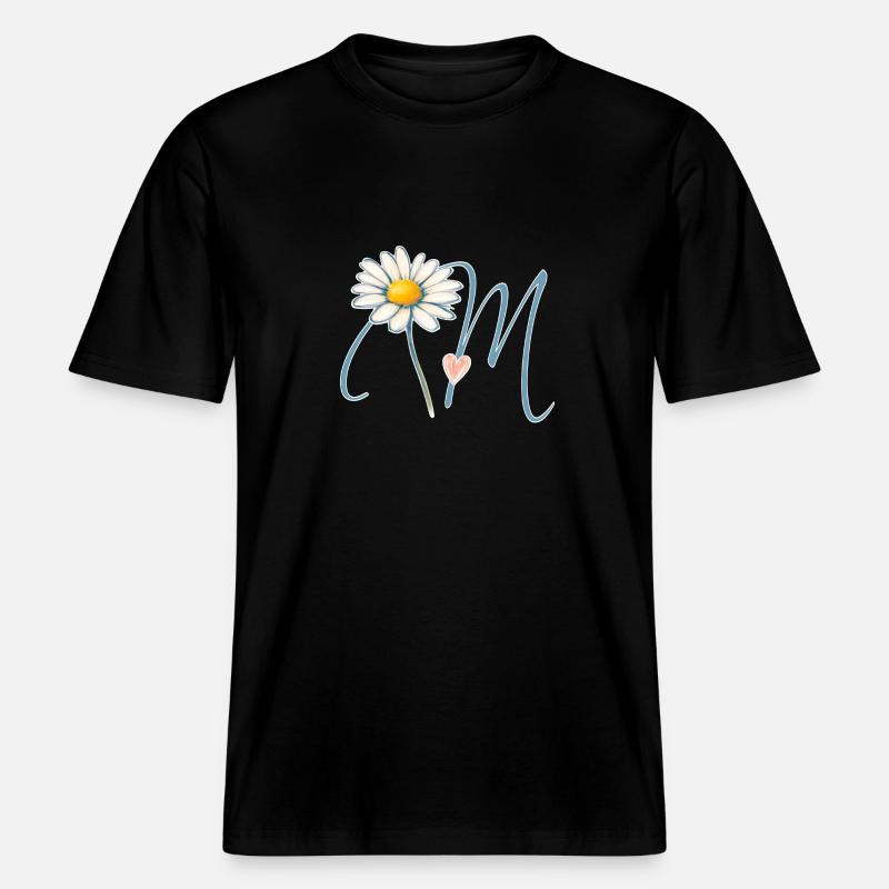 Buchstabe M Gänseblümchen Herz - RELAXED FIT Unisex Organic T-Shirt - Schwarz