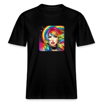 Coole Frau in Regenbogen Farben -  RELAXED FIT Unisex Organic T-Shirt - Schwarz - Vorne - Alina (178cm) & Michal (187cm)