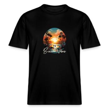 Ambiance de plage -  T-shirt unisexe RELAXED FIT en coton bio - noir - Devant - Alina (178cm) & Michal (187cm)