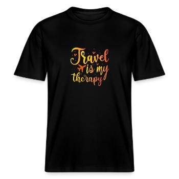 Le voyage est ma thérapie -  T-shirt unisexe RELAXED FIT en coton bio - noir - Devant - Alina (178cm) & Michal (187cm)