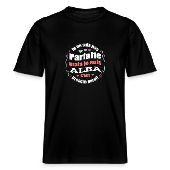 ALBA PARFAITE - PRENOM ALBA -  T-shirt unisexe RELAXED FIT en coton bio - noir - Devant - Alina (178cm) & Michal (187cm)