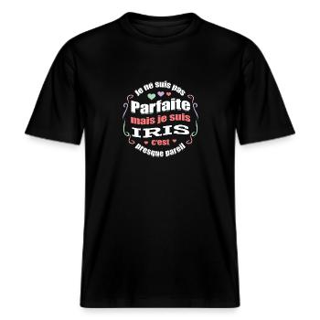 IRIS PARFAITE - PRENOM IRIS -  T-shirt unisexe RELAXED FIT en coton bio - noir - Devant - Alina (178cm) & Michal (187cm)