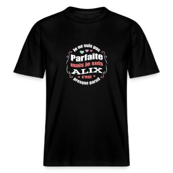 ALIX PARFAITE - PRENOM ALIX -  T-shirt unisexe RELAXED FIT en coton bio - noir - Devant - Alina (178cm) & Michal (187cm)