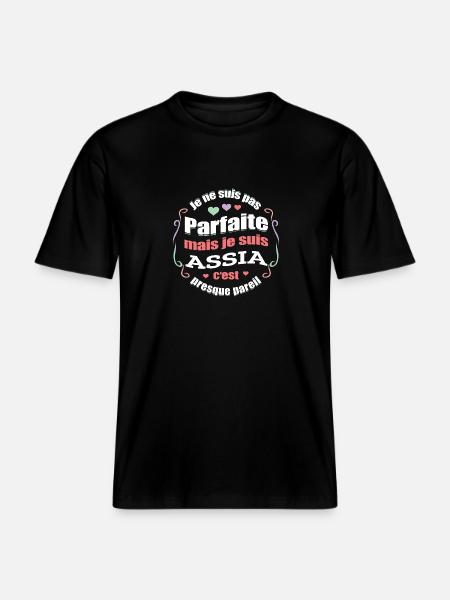 ASSIA PARFAITE - PRENOM ASSIA -  T-shirt unisexe RELAXED FIT en coton bio - noir